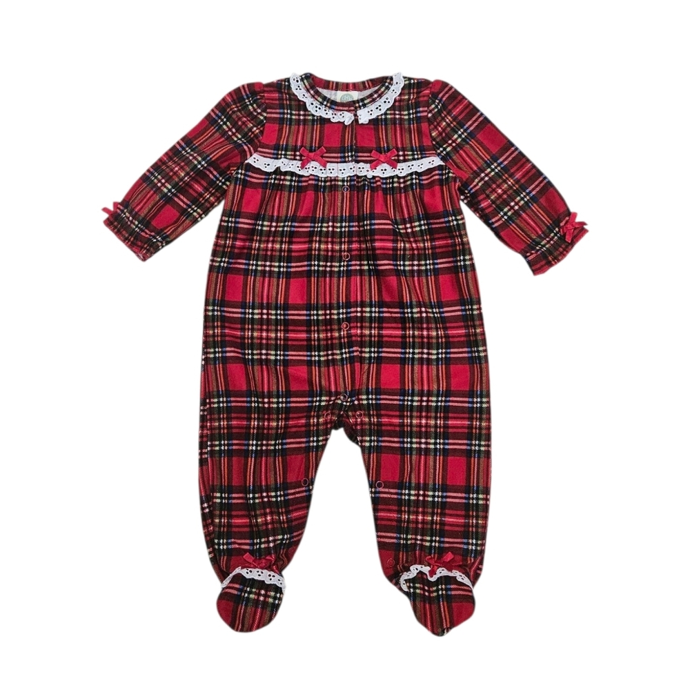 Little Me Plaid Ruffle Footie NEW Size 6 Mo Christmas Holiday Snap Closure